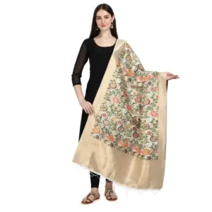 Women's Silk Pure Zari weaving Duppatta (White, Length: 2-2.3 Mtrs)