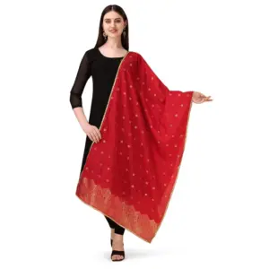 Women's Silk Pure Zari weaving Duppatta (Red, Length: 2-2.3 Mtrs)