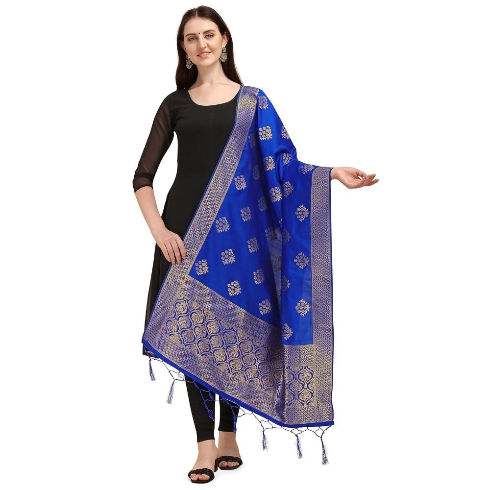 Women's Silk Pure Zari weaving Duppatta (Royal Blue, Length: 2-2.3 Mtrs)