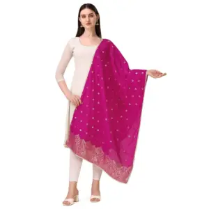 Women's Silk Pure Zari weaving Duppatta (Pink, Length: 2-2.3 Mtrs)