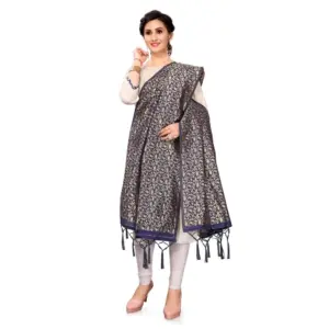 Women's Silk Pure weaving Work Duppatta (Navy Blue, Length: 2-2.3 Mtrs)