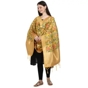 Women's Silk Pure Zari weaving Duppatta (Yellow, Length: 2-2.3 Mtrs)