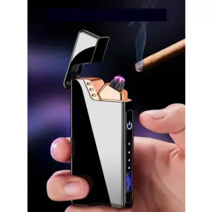 Arc Cigarette Lighter For Men Plasma Flameless Windproof Lighter With Battery Display Usb Rechargeable Lighter (Black)