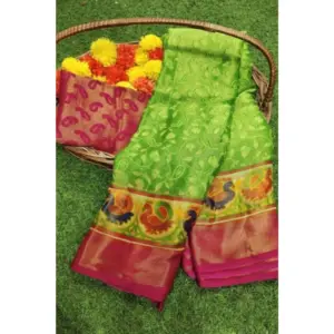 Women's Viscose Rayon Printed Saree With Unstitched Blouse (Green)