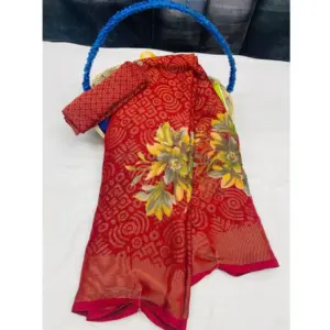 Women's Viscose Rayon Printed Saree With Unstitched Blouse (Red)