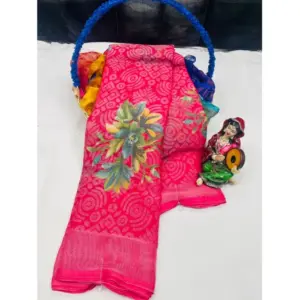 Women's Viscose Rayon Printed Saree With Unstitched Blouse (Pink)