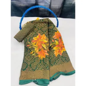 Women's Viscose Rayon Printed Saree With Unstitched Blouse (Green)