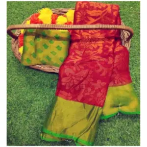 Women's Viscose Rayon Printed Saree With Unstitched Blouse (Pink)