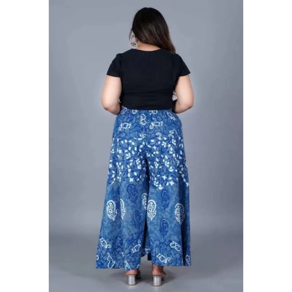 Women's Cotton Printed Elastic Palazzo Pant (Blue, Free Size) - Image 3