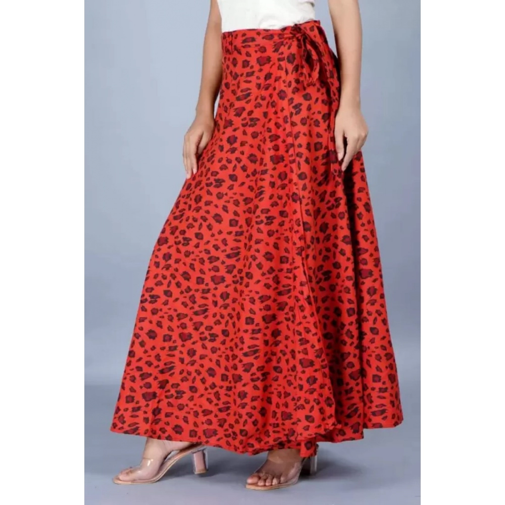 Women's Cotton Printed Wrap Around Maxi Skirt (Red, Free Size) - Image 2