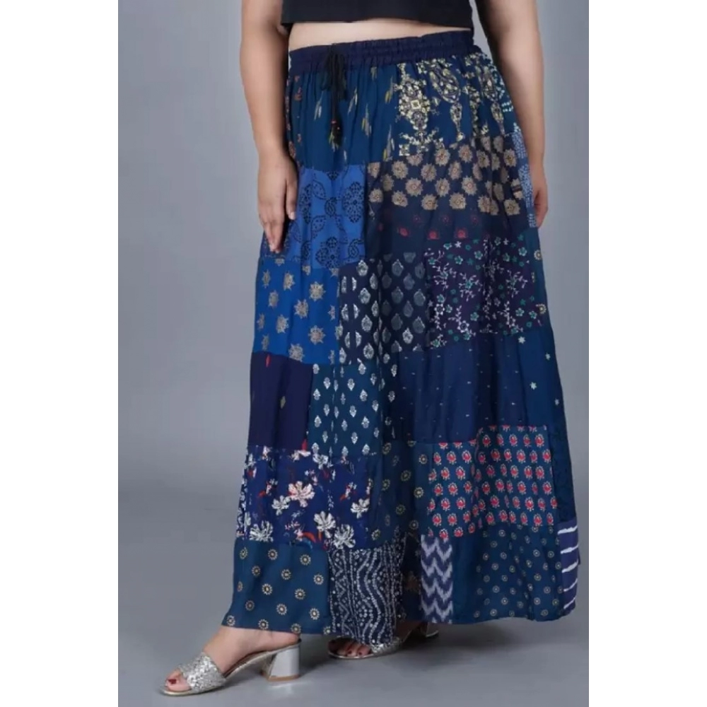 Women's Rayon Printed Elastic Skirt (Blue, Free Size) - Image 3
