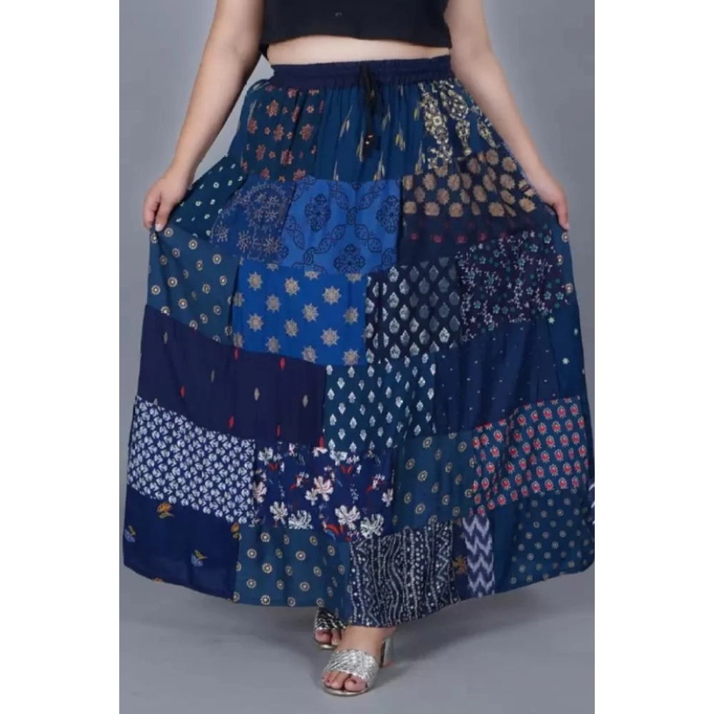 Women's Rayon Printed Elastic Skirt (Blue, Free Size) - Image 2