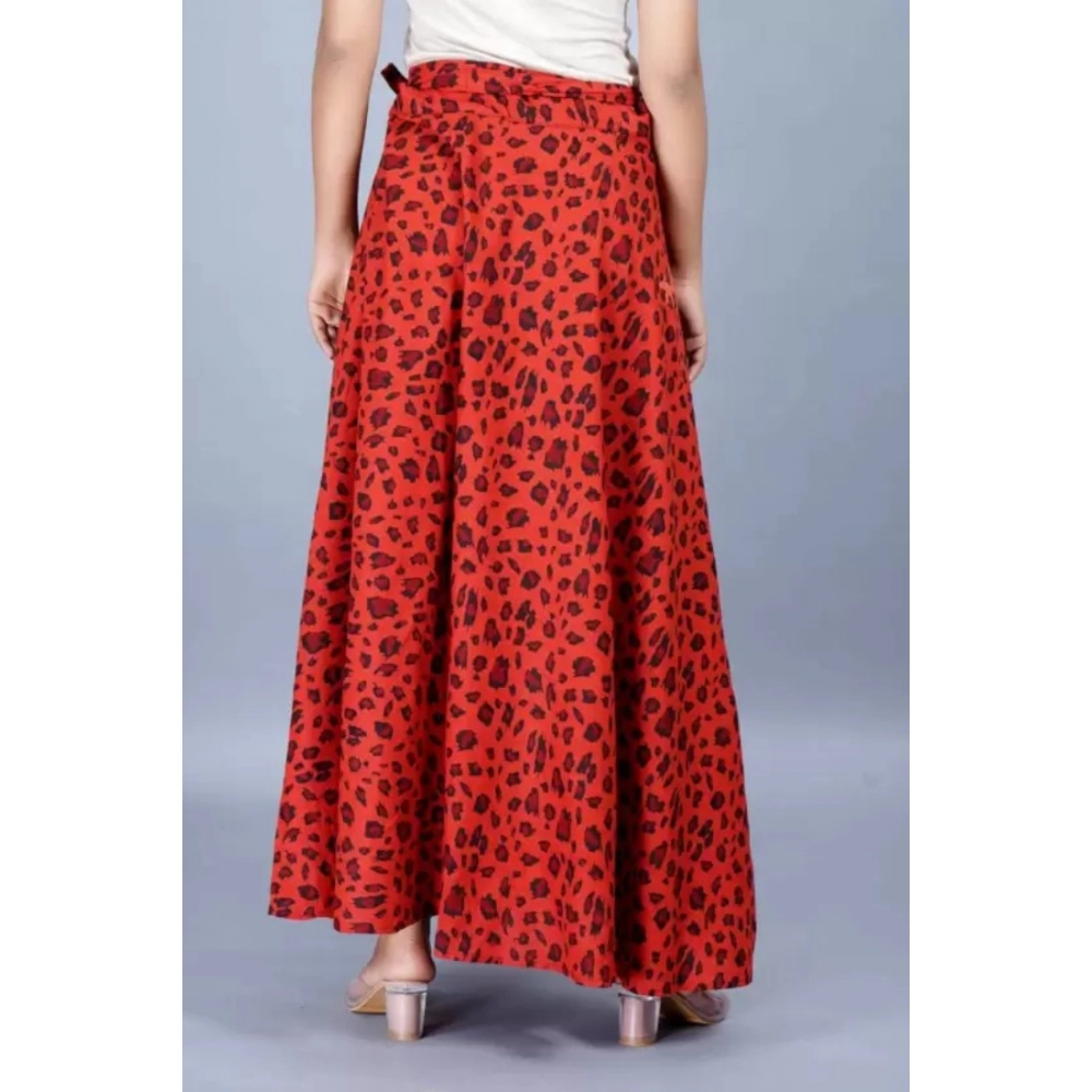 Women's Cotton Printed Wrap Around Maxi Skirt (Red, Free Size) - Image 3