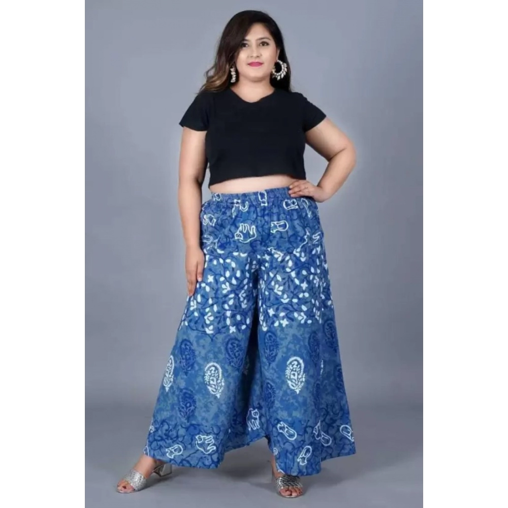 Women's Cotton Printed Elastic Palazzo Pant (Blue, Free Size) - Image 2