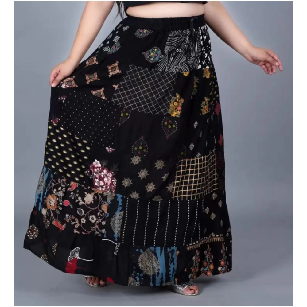 Women's Rayon Printed Elastic Skirt (Black, Free Size) - Image 3
