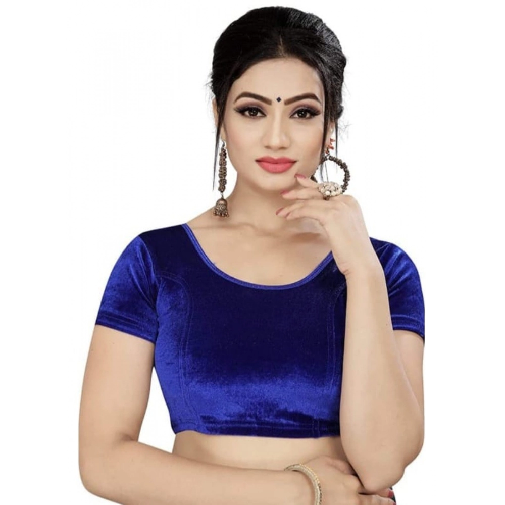Women's?Velvet Solid Non Padded Readymade Blouse (Dark Blue, Size: Free Size)