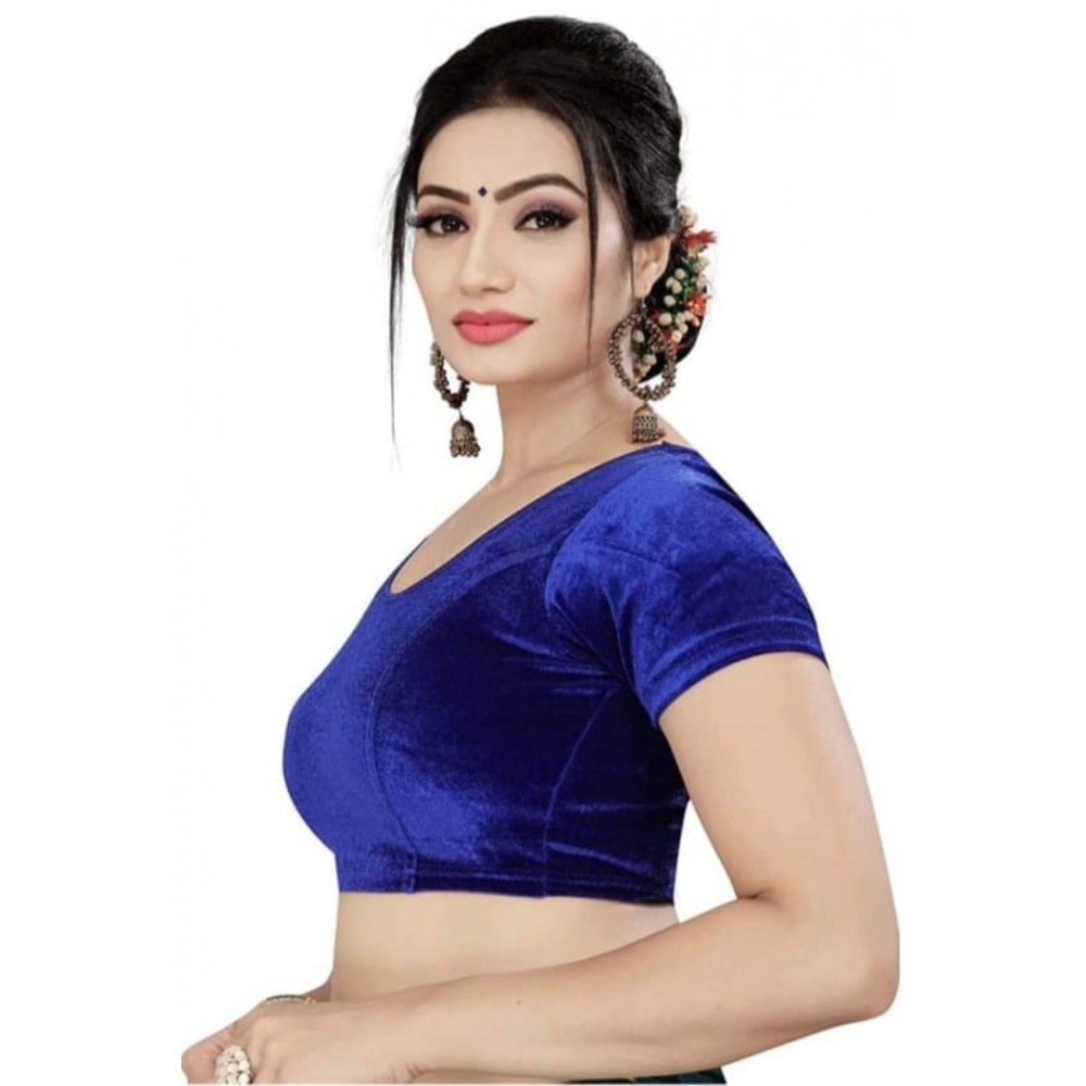 Women's?Velvet Solid Non Padded Readymade Blouse (Dark Blue, Size: Free Size) - Image 3