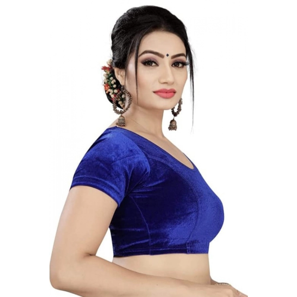 Women's?Velvet Solid Non Padded Readymade Blouse (Dark Blue, Size: Free Size) - Image 2