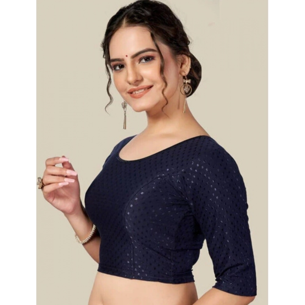 Women's?Cotton Lycra Blend Solid Non Padded Readymade Blouse (Navy Blue, Size: Free Size) - Image 3