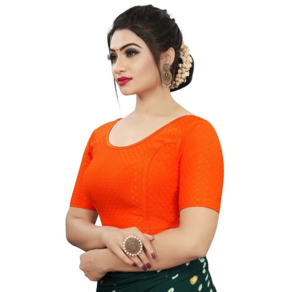 Women's?Cotton Lycra Blend Solid Non Padded Readymade Blouse (Orange, Size: Free Size) - Image 3
