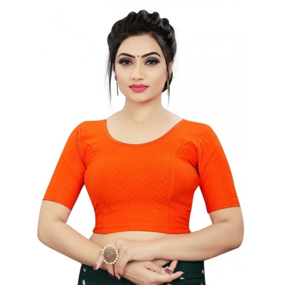 Women's?Cotton Lycra Blend Solid Non Padded Readymade Blouse (Orange, Size: Free Size)