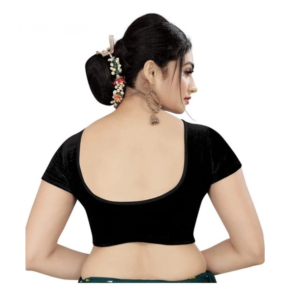 Women's?Velvet Solid Non Padded Readymade Blouse (Black, Size: Free Size) - Image 4