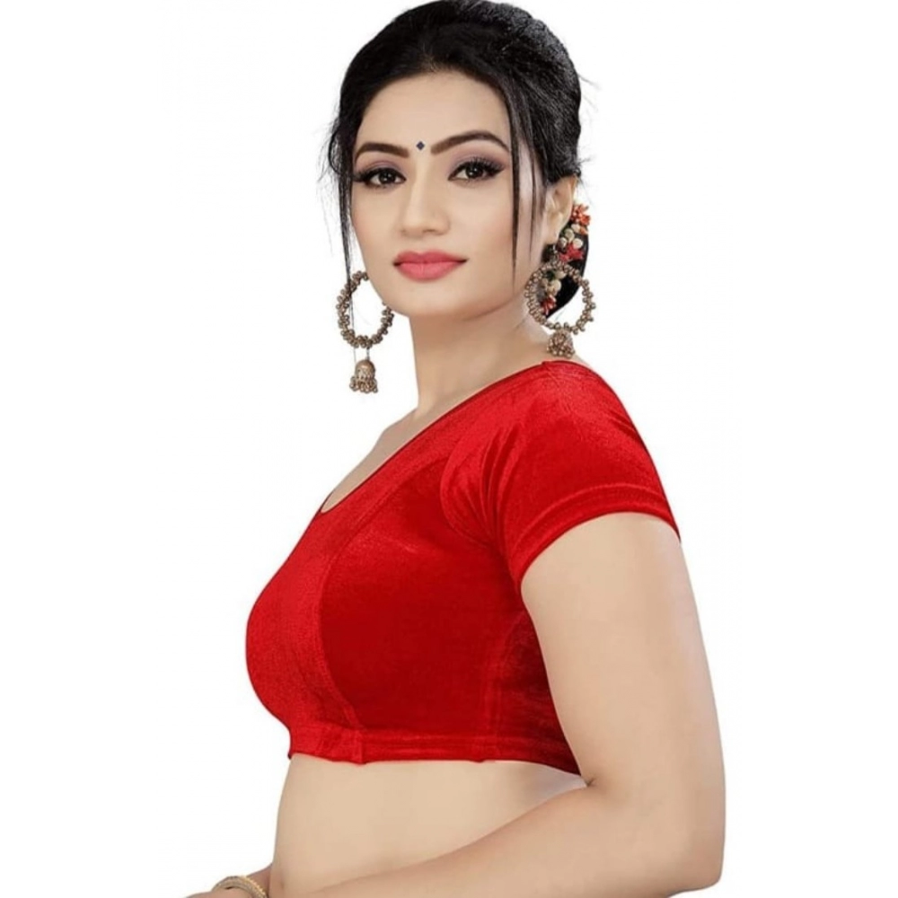 Women's?Velvet Solid Non Padded Readymade Blouse (Red, Size: Free Size) - Image 3