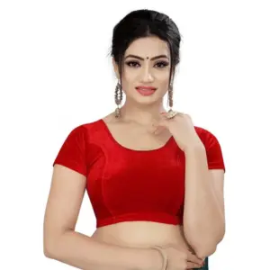 Women's?Velvet Solid Non Padded Readymade Blouse (Red, Size: Free Size)