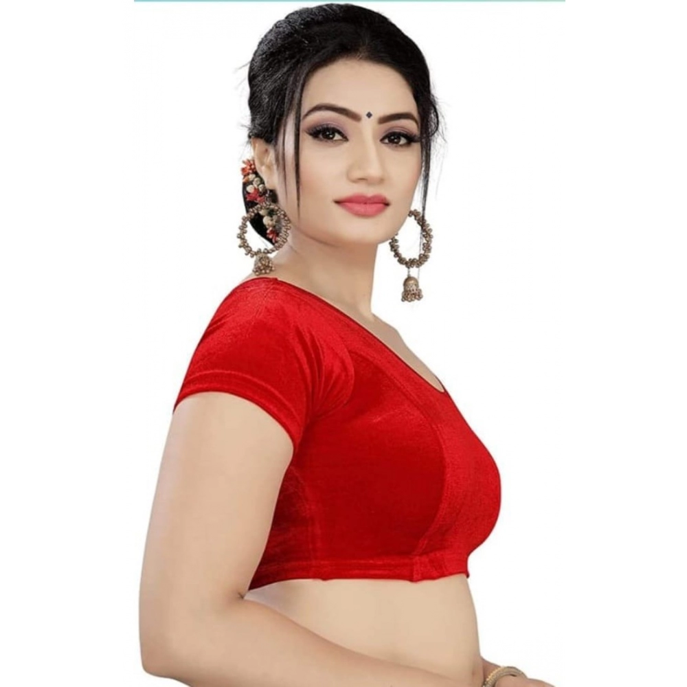 Women's?Velvet Solid Non Padded Readymade Blouse (Red, Size: Free Size) - Image 2