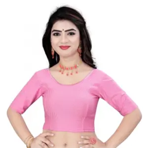 Women's?Cotton Lycra Blend Solid Non Padded Readymade Blouse (Pink, Size: Free Size)