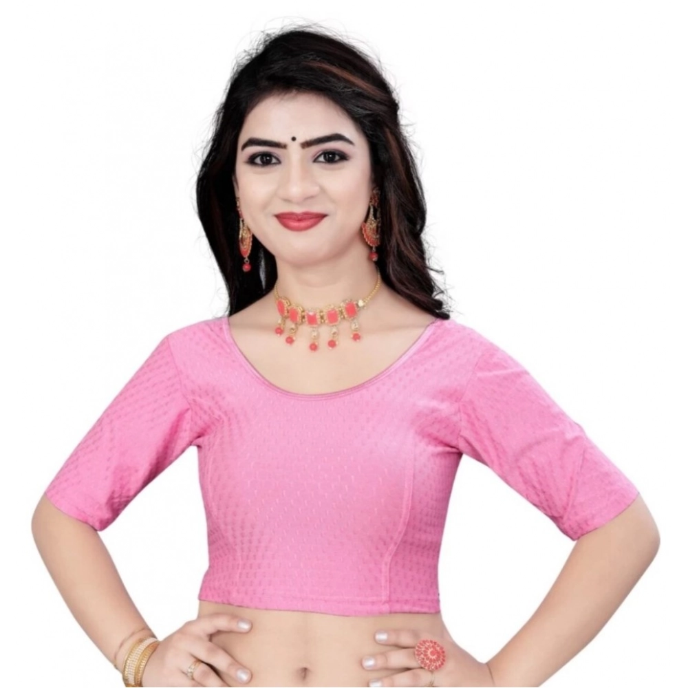 Women's?Cotton Lycra Blend Solid Non Padded Readymade Blouse (Pink, Size: Free Size)