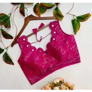 Women's?Cotton Silk Embellished Padded Cup Readymade Blouse (Rani, Size: Free Size)