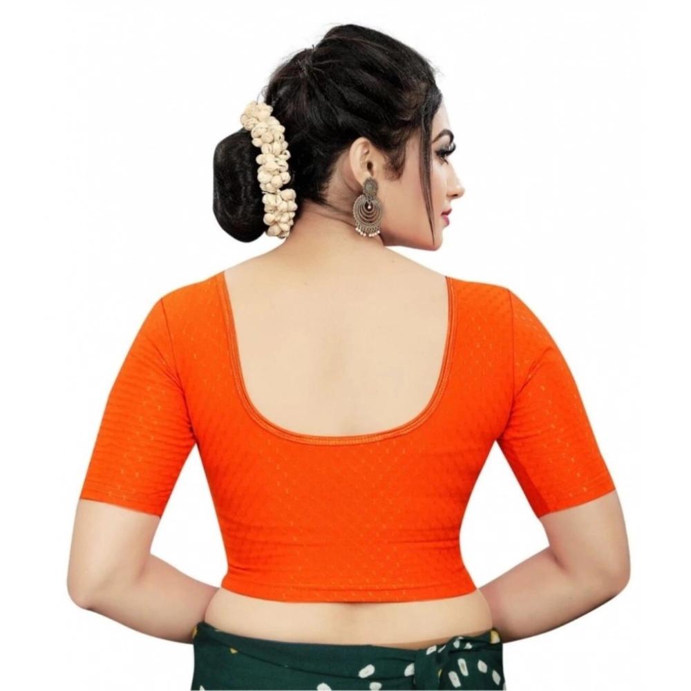 Women's?Cotton Lycra Blend Solid Non Padded Readymade Blouse (Orange, Size: Free Size) - Image 4
