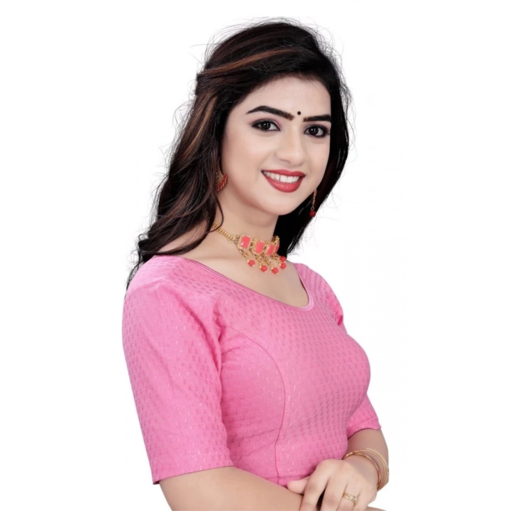 Women's?Cotton Lycra Blend Solid Non Padded Readymade Blouse (Pink, Size: Free Size) - Image 3