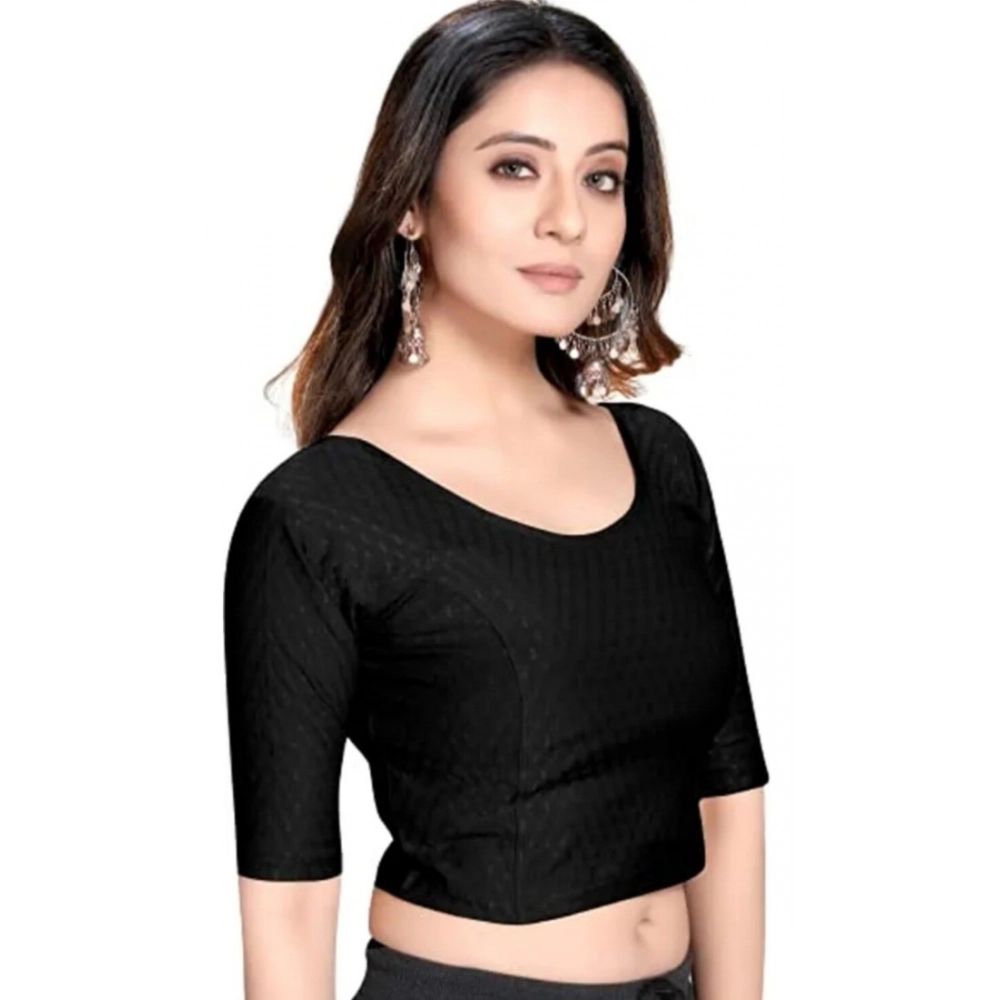 Women's?Cotton Lycra Blend Solid Non Padded Readymade Blouse (Black, Size: Free Size)