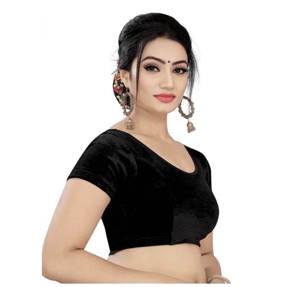 Women's?Velvet Solid Non Padded Readymade Blouse (Black, Size: Free Size) - Image 2