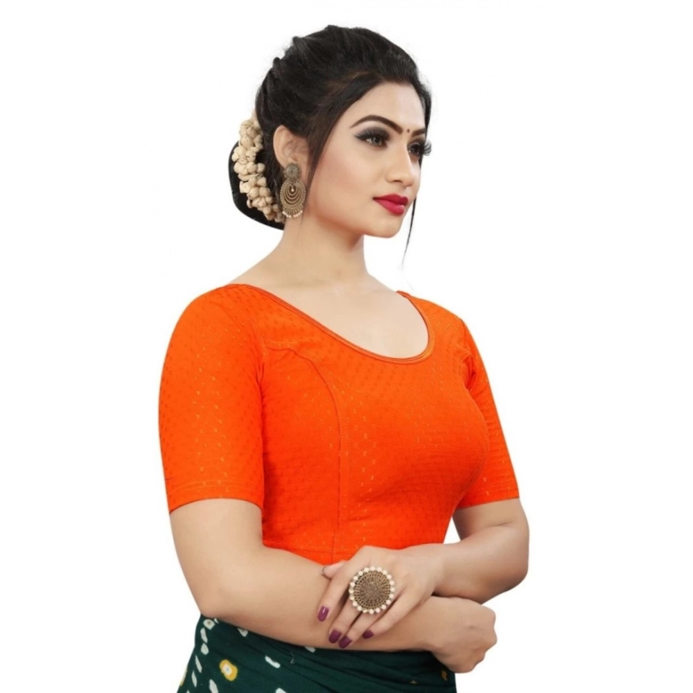 Women's?Cotton Lycra Blend Solid Non Padded Readymade Blouse (Orange, Size: Free Size) - Image 2