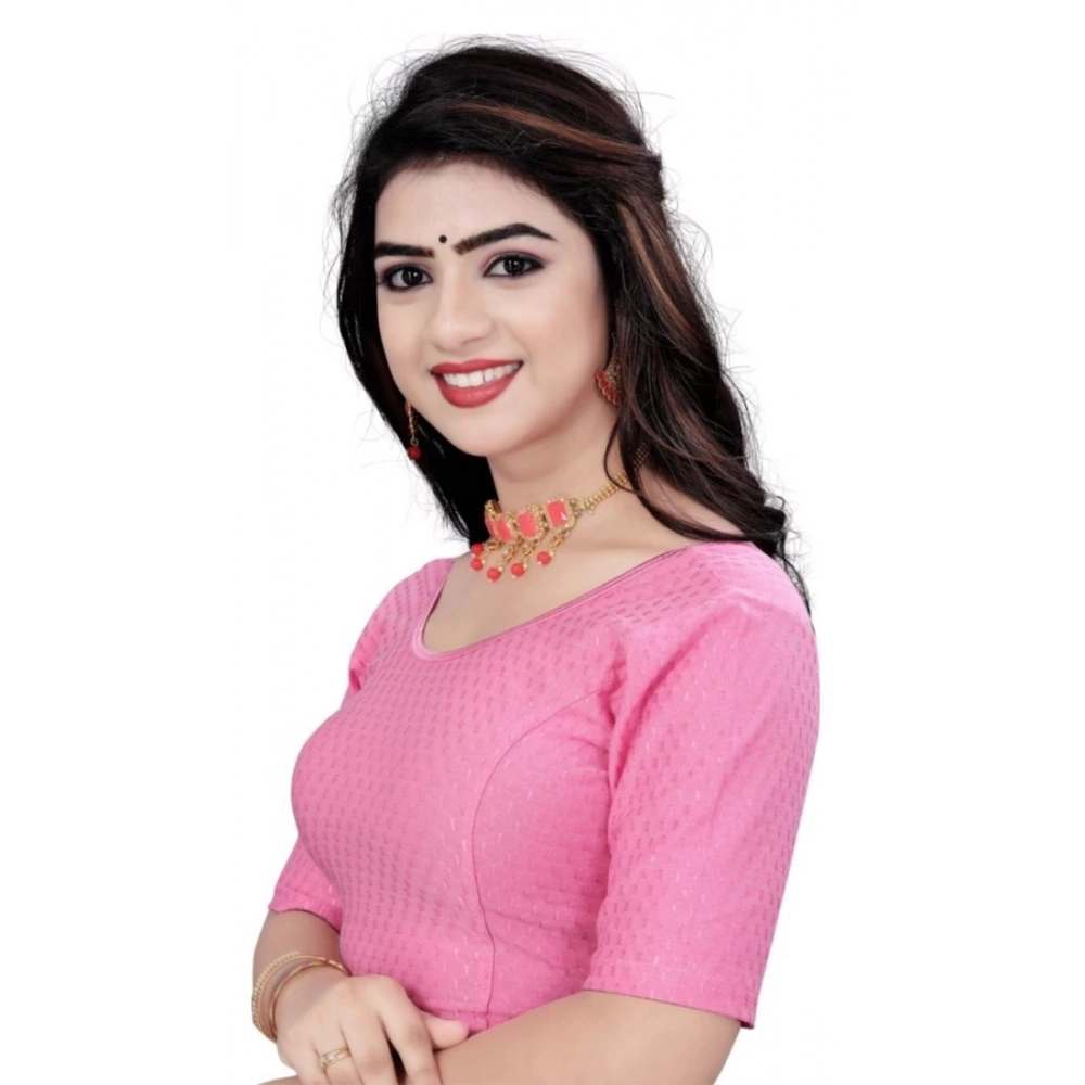 Women's?Cotton Lycra Blend Solid Non Padded Readymade Blouse (Pink, Size: Free Size) - Image 2
