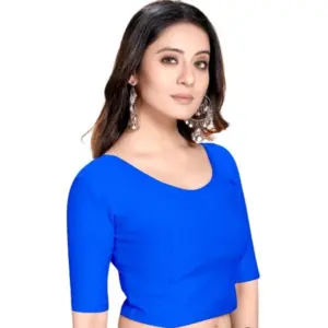 Women's?Cotton Lycra Blend Solid Non Padded Readymade Blouse (Royl Blue, Size: Free Size)