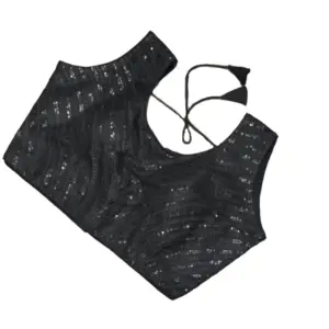 Women's?Cotton Silk Embellished Padded Cup Readymade Blouse (Black, Size: Free Size)