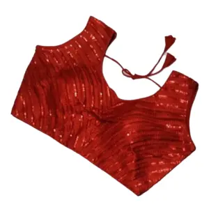 Women's?Cotton Silk Embellished Padded Cup Readymade Blouse (Red, Size: Free Size)