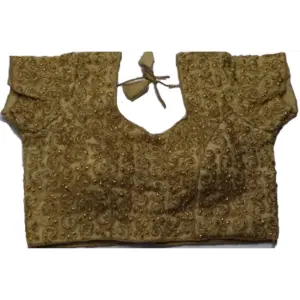 Women's?Silk Embroidered Padded Cup Readymade Blouse (Beige, Size: Free Size)