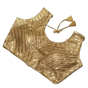 Women's?Cotton Silk Embellished Padded Cup Readymade Blouse (Beige, Size: Free Size)