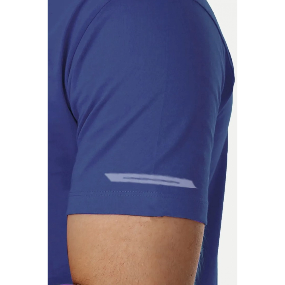 Men's Casual Half sleeve Solid Polyester Crew Neck T-shirt (Blue) - Image 3