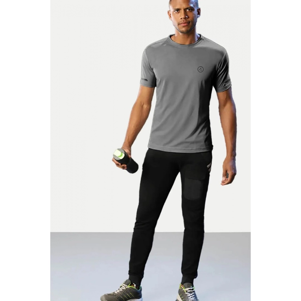 Men's Casual Half sleeve Solid Polyester Crew Neck T-shirt (Grey) - Image 3