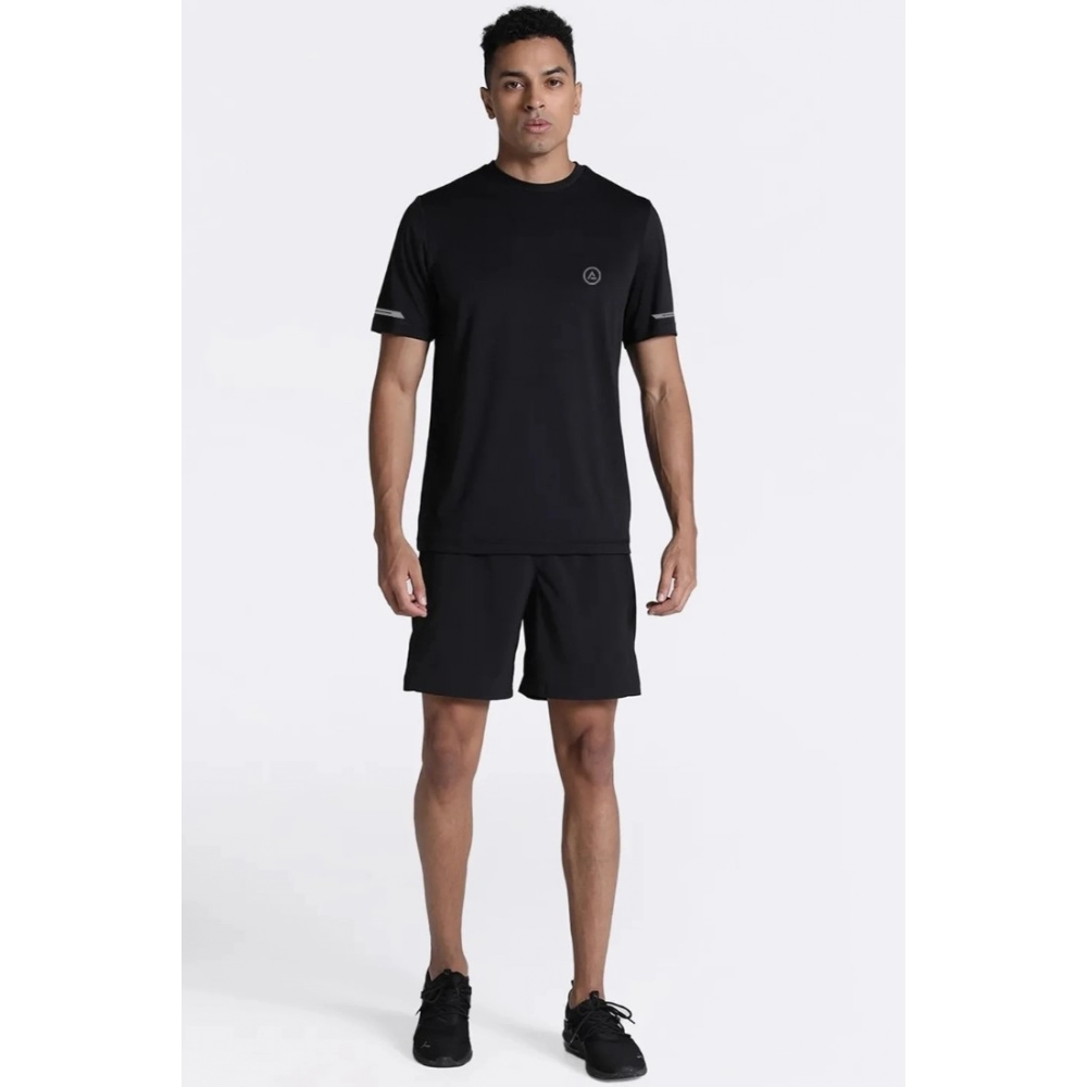 Men's?Casual Half sleeve Solid?Polyester Crew Neck T-shirt (Black) - Image 3