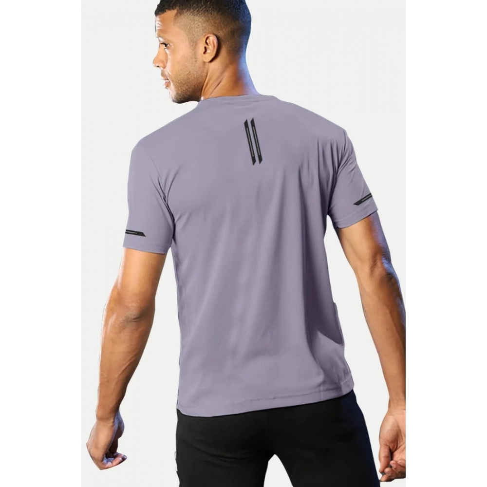Men's?Casual Half sleeve Solid?Polyester Crew Neck T-shirt (Lilac) - Image 2