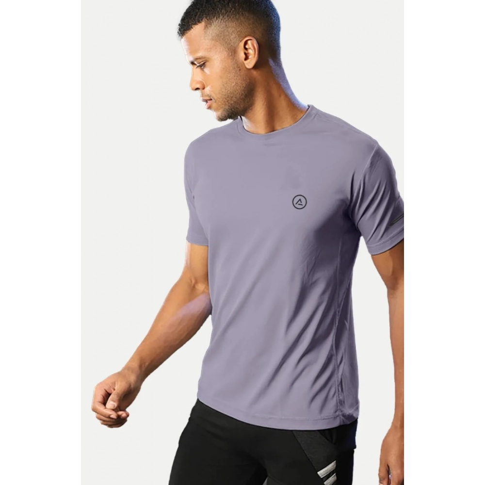 Men's?Casual Half sleeve Solid?Polyester Crew Neck T-shirt (Lilac) - Image 6