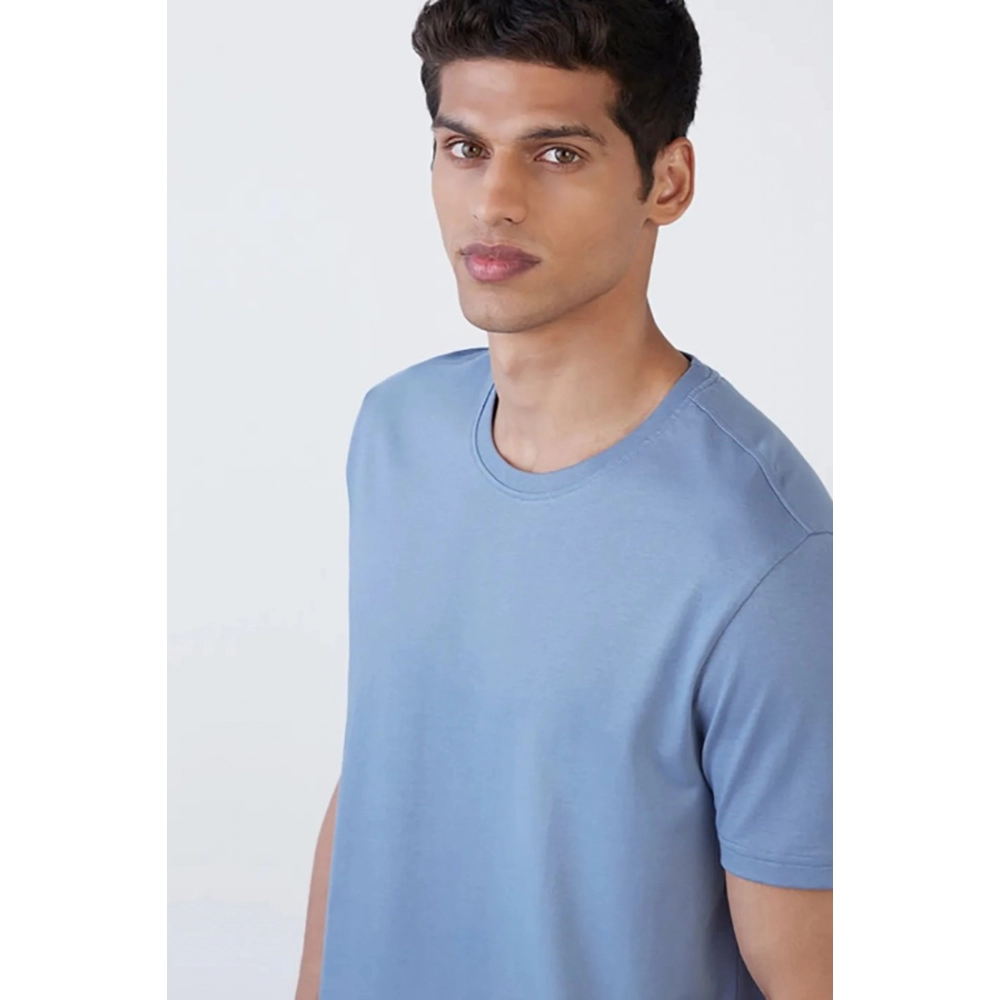 Men's?Casual Half sleeve Solid?Polyester Crew Neck T-shirt (Light Blue) - Image 5