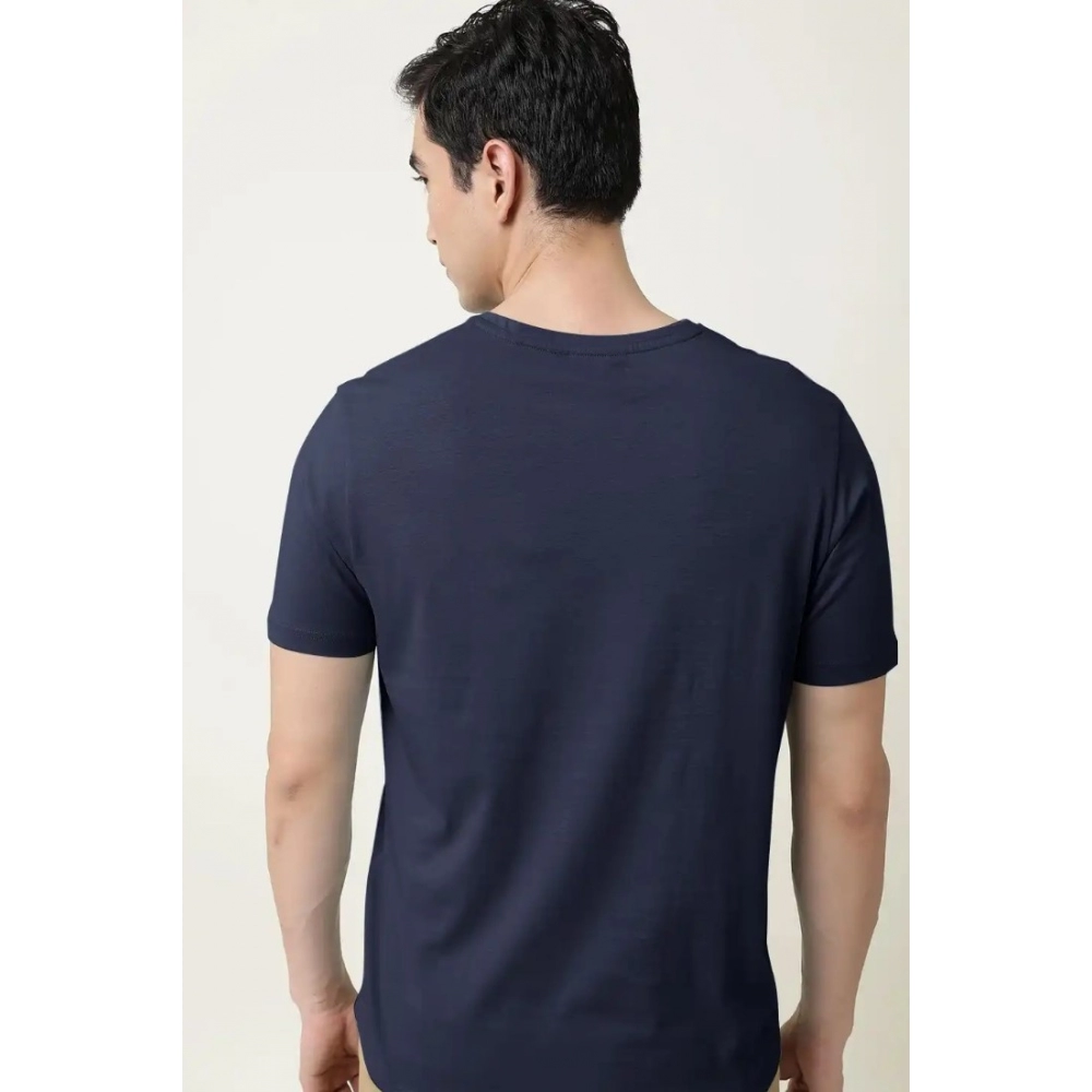 Men's?Casual Half sleeve Solid?Cotton V Neck T-shirt (Navy) - Image 2